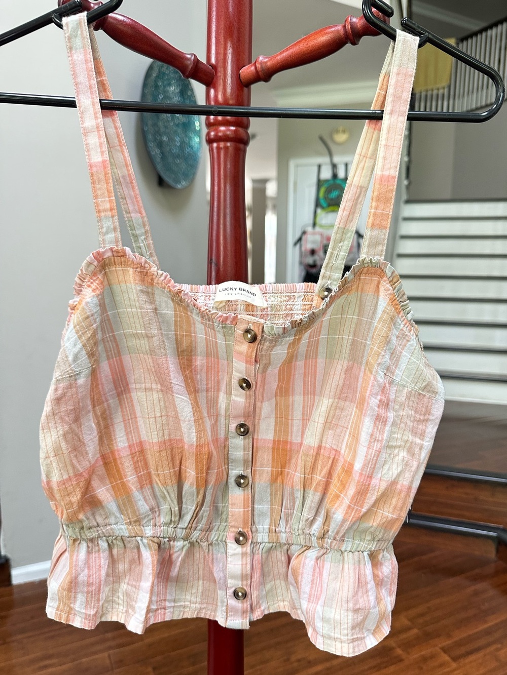 NWT Lucky Brand Women's Plaid Top Peasant Size S